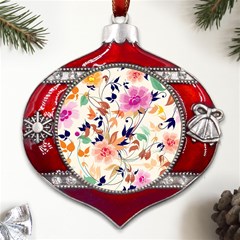 Abstract Floral Background Metal Snowflake And Bell Red Ornament by nateshop