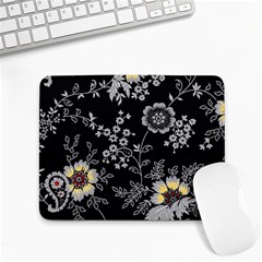 Black Background With Gray Flowers, Floral Black Texture Small Mousepad