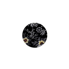 Black Background With Gray Flowers, Floral Black Texture 1  Mini Buttons by nateshop