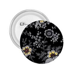 Black Background With Gray Flowers, Floral Black Texture 2.25  Buttons