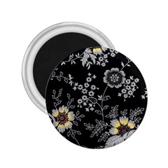 Black Background With Gray Flowers, Floral Black Texture 2.25  Magnets