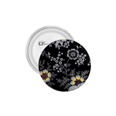 Black Background With Gray Flowers, Floral Black Texture 1.75  Buttons