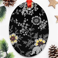 Black Background With Gray Flowers, Floral Black Texture Ornament (Oval)