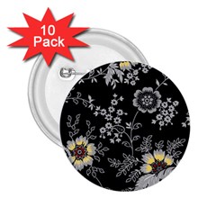 Black Background With Gray Flowers, Floral Black Texture 2.25  Buttons (10 pack) 