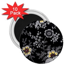 Black Background With Gray Flowers, Floral Black Texture 2.25  Magnets (10 pack) 