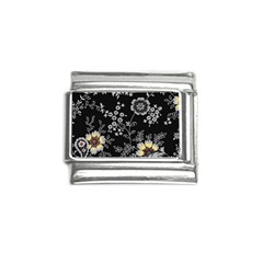 Black Background With Gray Flowers, Floral Black Texture Italian Charm (9mm)