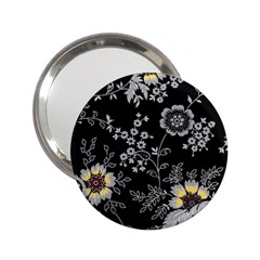 Black Background With Gray Flowers, Floral Black Texture 2.25  Handbag Mirrors