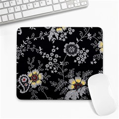 Black Background With Gray Flowers, Floral Black Texture Large Mousepad