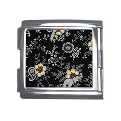 Black Background With Gray Flowers, Floral Black Texture Mega Link Italian Charm (18mm)