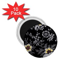 Black Background With Gray Flowers, Floral Black Texture 1 75  Magnets (10 Pack)  by nateshop