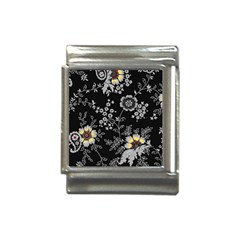 Black Background With Gray Flowers, Floral Black Texture Italian Charm (13mm)