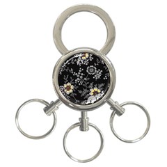 Black Background With Gray Flowers, Floral Black Texture 3-Ring Key Chain