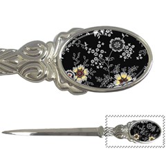 Black Background With Gray Flowers, Floral Black Texture Letter Opener