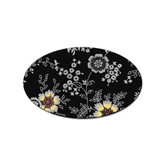 Black Background With Gray Flowers, Floral Black Texture Sticker (oval) by nateshop