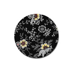 Black Background With Gray Flowers, Floral Black Texture Magnet 3  (Round)