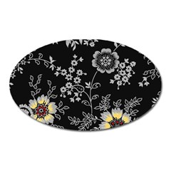 Black Background With Gray Flowers, Floral Black Texture Oval Magnet