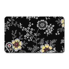 Black Background With Gray Flowers, Floral Black Texture Magnet (Rectangular)