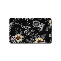 Black Background With Gray Flowers, Floral Black Texture Magnet (name Card) by nateshop