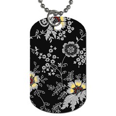 Black Background With Gray Flowers, Floral Black Texture Dog Tag (One Side)