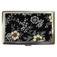 Black Background With Gray Flowers, Floral Black Texture Cigarette Money Case