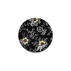 Black Background With Gray Flowers, Floral Black Texture Golf Ball Marker