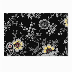 Black Background With Gray Flowers, Floral Black Texture Postcards 5  x 7  (Pkg of 10)