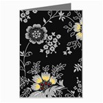 Black Background With Gray Flowers, Floral Black Texture Greeting Card Left