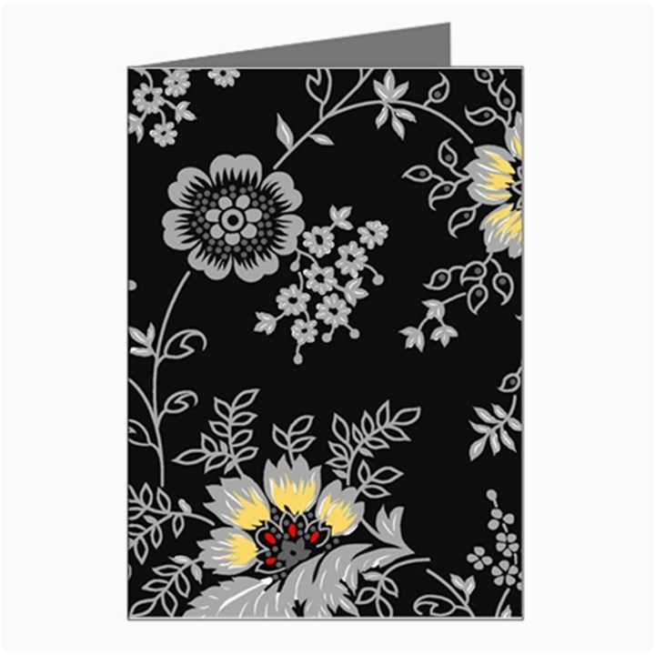 Black Background With Gray Flowers, Floral Black Texture Greeting Card