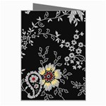 Black Background With Gray Flowers, Floral Black Texture Greeting Card Right