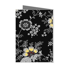 Black Background With Gray Flowers, Floral Black Texture Mini Greeting Cards (Pkg of 8)