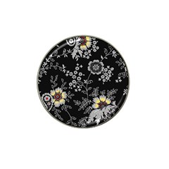 Black Background With Gray Flowers, Floral Black Texture Hat Clip Ball Marker