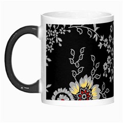 Black Background With Gray Flowers, Floral Black Texture Morph Mug by nateshop