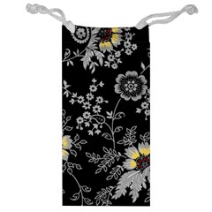 Black Background With Gray Flowers, Floral Black Texture Jewelry Bag