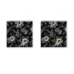 Black Background With Gray Flowers, Floral Black Texture Cufflinks (square) by nateshop