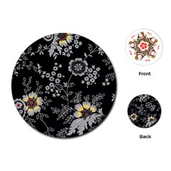 Black Background With Gray Flowers, Floral Black Texture Playing Cards Single Design (Round)