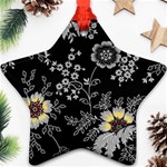 Black Background With Gray Flowers, Floral Black Texture Star Ornament (Two Sides) Back