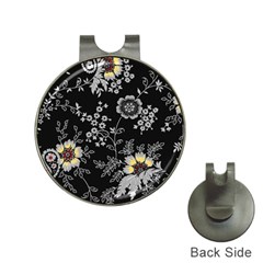 Black Background With Gray Flowers, Floral Black Texture Hat Clips With Golf Markers by nateshop