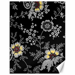 Black Background With Gray Flowers, Floral Black Texture Canvas 12  x 16 