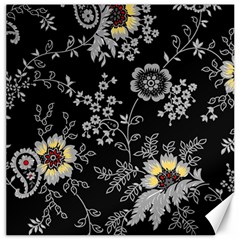 Black Background With Gray Flowers, Floral Black Texture Canvas 16  x 16 