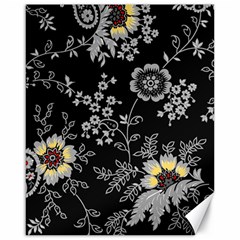 Black Background With Gray Flowers, Floral Black Texture Canvas 16  x 20 