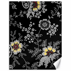 Black Background With Gray Flowers, Floral Black Texture Canvas 18  x 24 