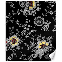 Black Background With Gray Flowers, Floral Black Texture Canvas 20  x 24 