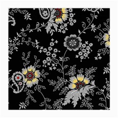 Black Background With Gray Flowers, Floral Black Texture Medium Glasses Cloth