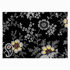 Black Background With Gray Flowers, Floral Black Texture Large Glasses Cloth