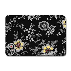 Black Background With Gray Flowers, Floral Black Texture Small Doormat