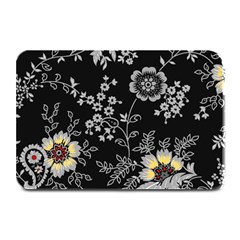 Black Background With Gray Flowers, Floral Black Texture Plate Mats