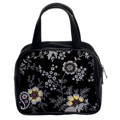 Black Background With Gray Flowers, Floral Black Texture Classic Handbag (Two Sides)