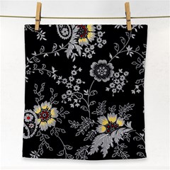 Black Background With Gray Flowers, Floral Black Texture Face Towel