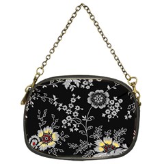 Black Background With Gray Flowers, Floral Black Texture Chain Purse (One Side)