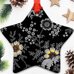 Black Background With Gray Flowers, Floral Black Texture Star Ornament (two Sides) by nateshop